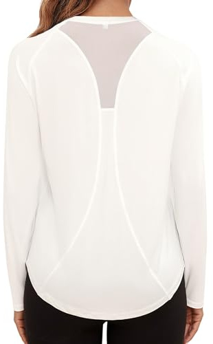 Gyabnw Long Sleeve Yoga Tops for Women Gym Running Tshirt Activewear Workout Pilates Sports Shirt White