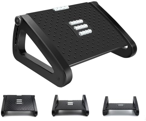 Qcdou Foot Rest Under Desk, Adjustable Office Foot Rest, Ergonomic Foot Stool with Roller Massager, Non-Slip Foot Stool for for Home Working& Office & Travel, Relieve Leg, Knee and Back(Black)