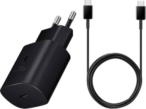 Samsung Chargeur USB C, Adaptateur Secteur 25W Ultra Rapide, Charge Rapide, Samsung Chargeur Original, avec câble, Noir