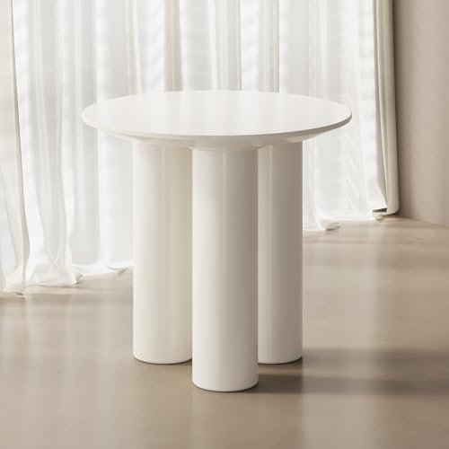 VUSLB Moderner weißer runder Esstisch, minimalistisch, 3 Beine, ideal für Küche, Esszimmer & Balkon, sparsam, nur Tisch (30 Zoll)