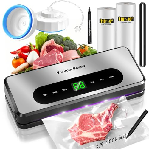 8 in 1 Food Vacuum Sealer Machine With Canning Sealer,Multi-function Food Sealer Built-in UV Cutter/Bag Storage Act on Dry Wet oil Crispy,Vacuum Sealer with Cutter Attached 2 Bag Rolls/Marker Pen