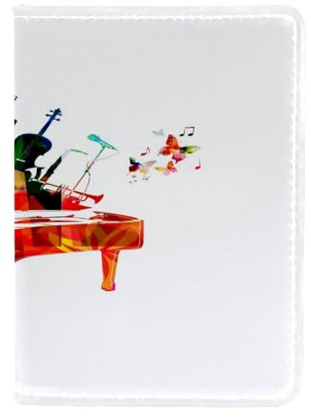 Étui portefeuille coloré en cuir pour passeport pour piano, trompette, saxophone, guitare, violon, passeport, 11,5 x 16,5 cm, multicolore, 11.5x16.5cm/4.5x6.5 in, Vintage