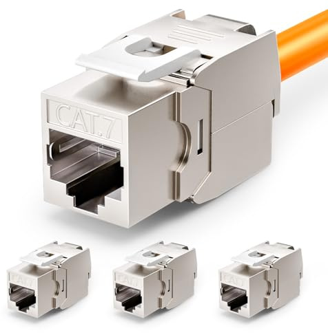 VCELINK 4x CAT7 Keystone RJ45 Modul Buchse, für LAN Kabel 10 Gbit/s bis 600 MHz AWG 22-24 & PoE, Werkzeuglos LSA, Vollgeschirmt Einbaubuchse für Patchpanel und Netzwerkdose