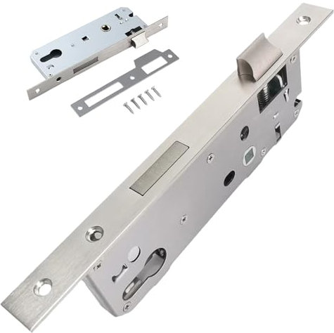 Serrure à encastrer tubulaire,Entraxe 85 mm,Têtière 240x22 mm,Acier inoxydable,Backset 25/30/35/40/45 mm,Pour porte aluminium et bois,Vis et gâche incluses (Distance au canon:25mm)