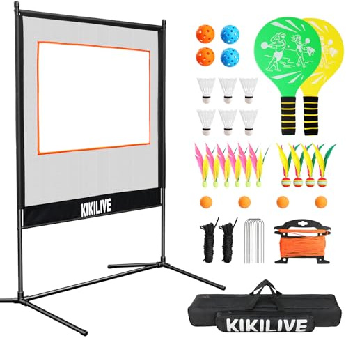 KIKILIVE 4-in-1 Multi-Sport Set with Net - for Pickleball, Badminton, Jianzi & Table Tennis, Includes Paddles, Balls, Carry Bag, Perfect for Backyard, Beach, Park, Indoor/Outdoor Games