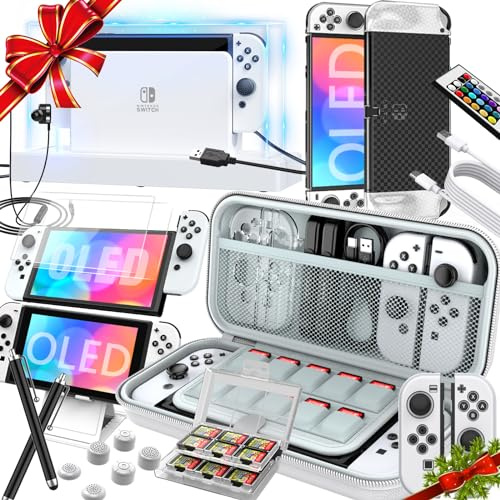 HEYSTOP Accessori Switch OLED 25 in 1 per Nintendo Switch OLED,Set Regalo di Coperture Antipolvere Illuminate per Switch OLED con Custodia Switch OLED,Cover Switch OLED,Coperchio Antipolvere