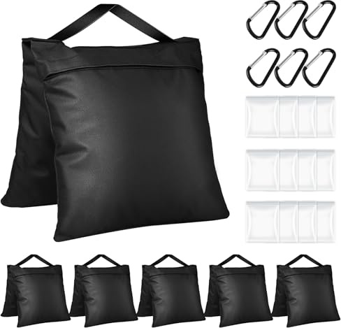 Evekea 6 Packs Sandbags for Weight, Heavy Duty Weight Bags for Photo Studio Photography Light Stand Tripod, Sand Bags for Umbrella Base,Outdoor Patio, Sports, Pop up Tent,Camping, Fishing Chair(Black)
