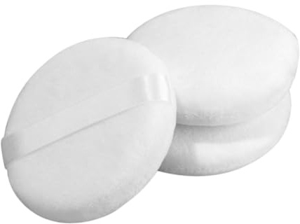 Baluue 3 St Stora Bomullspuderpuffar Tvättbara och Återanvändbara Mjuka Velourpuffar för Ansikte och Löspuder och Fixeringspuder Lämpliga för Makeup-användning Vita och Portabla för Hem