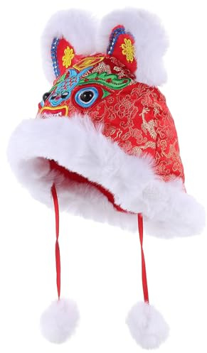 Uonlytech Chapeau Tigre Chinois D’Hiver pour Garçon et Filles Chapeau Style Traditionnel Rouge Brodé Accessoire Festif pour Nouvel an Chinois Anniversaire et Fête de Printemps 1 Pièce