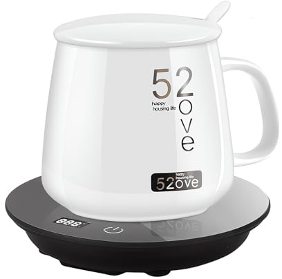 USB-muggvärmare för skrivbord Storbritannien, elektrisk smart dryck mugg värmare koppvärmare med touch-teknik och LED-bakgrundsbelyst skärm med 3 temperaturer kaffevärmare för hem (svart rund set)