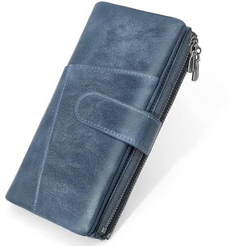 REETEE Portafoglio Donna Grande Portafoglio in Pelle PU Blocco RFID Lungo Portafogli da Donna Cerniera Grand Portamonete e 23 Porta Credito Carte Molti Scomparti (blu)