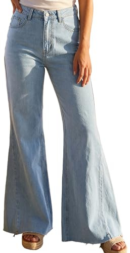 Mewunan Womens Bell Bottom Jeans Low-Rise Denim Pants Trendy Stretch Raw Hem Y2K Jeans with Pockets 2026