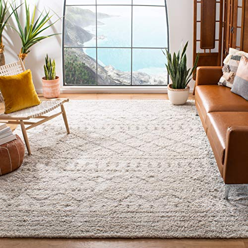 SAFAVIEH Area Rug 9x12 - Arizona Shag Collection - Large - Ivory & Beige, Moroccan Boho Design, Non-Shedding & Easy to Clean, Ideal for Living Room, Bedroom, Dining Space (ASG741A)