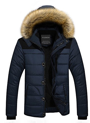 Anyu Tjockare långärmad dunjacka med huva för män kappor parkas, Djupblå, M