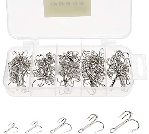 YINETTECH 100 Stücke Fisch Dreibettzimmer Haken Verschiedene Set mit Speicherorganisation Box Salzwasser Süßwasser Kohlenstoffstahl Stacheldraht 2 4 6 8 10 Größe