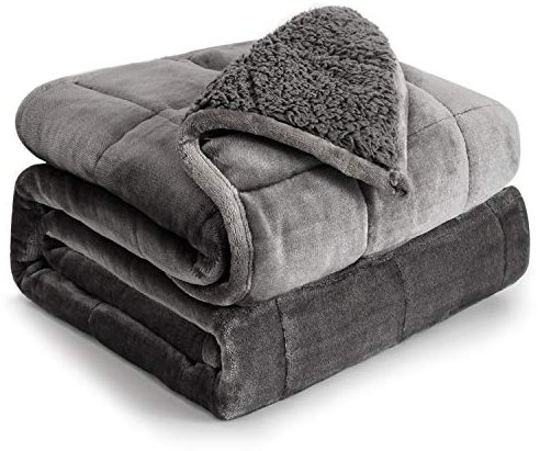 Cottonblue Sherpa Fleece Weighted Blanket 15 lbs for Adult, Flannel Cozy Plush, Fuzzy, Full Size, Minky Soft Blanket for Sofa Bed,48 x 72 inches,Grey