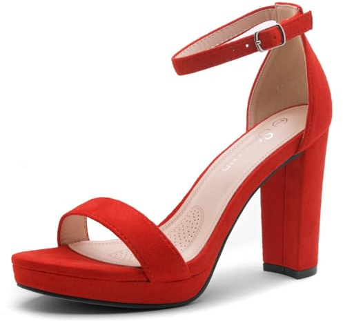 Shoe Land Women's Platform Heels - Chunky Block Heeled Sandals with Ankle Strap, Open Toe Dressy High Heels for Women, Comfortable Prom, Wedding & Party Pumps 2025, 1099Red, Size 6.0, Enlove