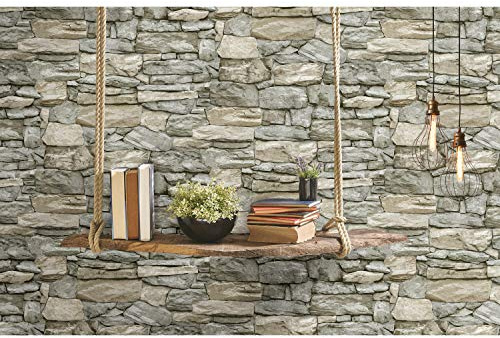 RoomMates RMK11962WP Gray and Taupe Stone Peel and Stick Wallpaper, Roll, Taupe