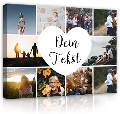 Ditt foto på duk 60 x 40 cm – fotocollage 10 foton – kanvasduk din egen väggmålning med önskat motiv personlig present konsttryck