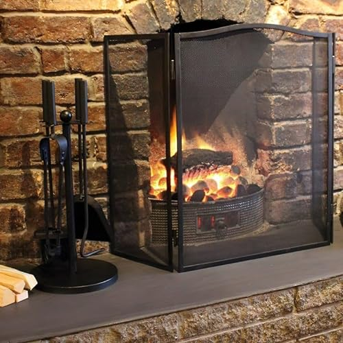 Marco Paul Metal Fire Guard Heavy Duty 3 Panel Fire Guards For Living Rooms Black Powder Coated Fireguard For Home Log Burner Folding Fireguards Baby Safe Fireplace Safety Screen Fireside Accessories