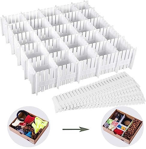 VIPNAJI Separatori per Cassetti in Plastica, 16 Pezzi / 32 x 7cm, Divisori per Cassetti Regolabili, Organizzatore per Cassetti, Divisori per cassetti per Camera da letto, Bagno, Ufficio, Cucina