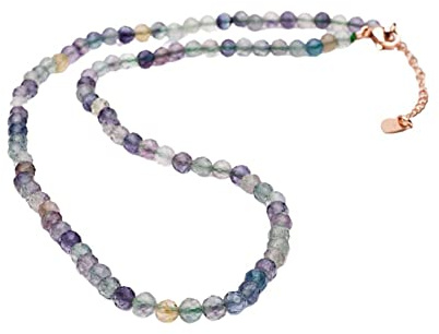 Handgefertigte Perlenhalskette für Damen und Mädchen, blau, rot, weiß, grün, mehrfarbig – Perlenschmuck aus natürlichen Edelsteinen, Heilkristallen (Fluorit-Kristall)