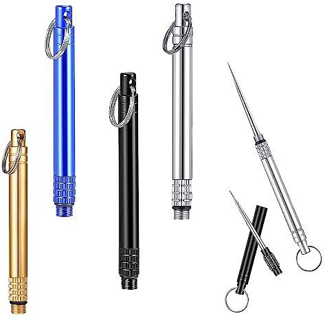 4 Stück Zahnstocher aus Edelstahl, Zahnstocher Schlüsselanhänger, Wasserdichter Zahnstocher, Tragbar Zahnstocher, Taschen Zahnstocher, Taschen Zahnstocher Halter, für Outdoor Picknick Camping Freien