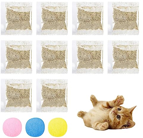 Comioke Katzenminze Getrocknet, Natürliche Catnip Katzengras, Verwendet als Snack für Füllung Katzenspielzeug, Katzenspielzeug, 10PCS Fein Getrocknet und Versiegelt und Verpackt