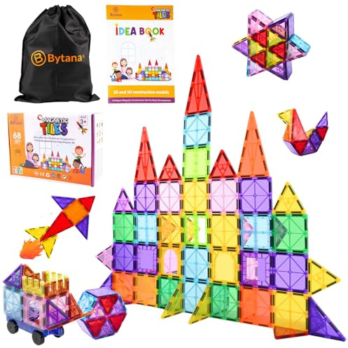 BYTANA Jeu de Construction Magnétique Enfants 68 Pièces - Blocs Aimantés 3D - Jouet Éducatif et Créatif dès 3 Ans - Développe l’Imagination Noël et Anniversaire pour Filles et Garçons.