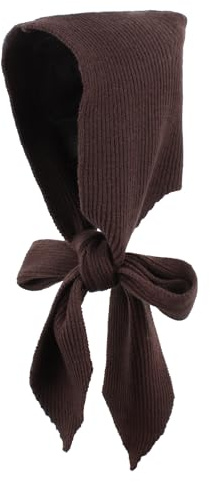 LA HUATE Winter Knit Hood Hat Warm Hooded Scarf Hat Windproof Pullover Head Scarves Tie Under Chin for Women Girls Coffee