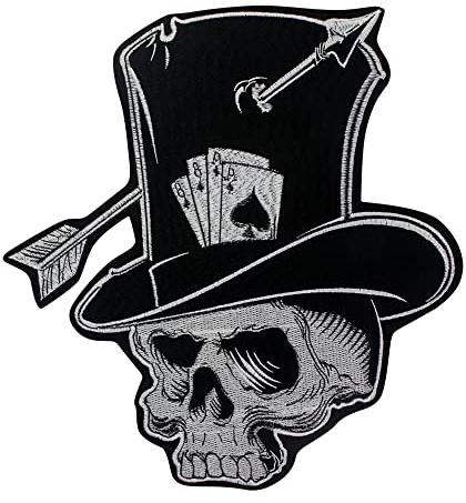 Parches bordados de calavera de póquer de espadas para planchar en la ropa de motociclista, parche punk, accesorio de chaqueta