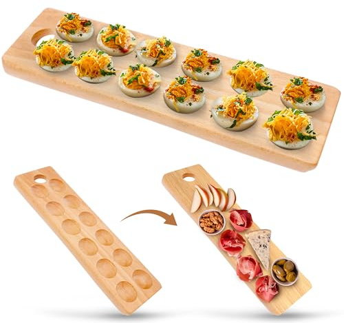 Namre' Wooden Deviled Egg Platter, 12-Hole Serving Tray