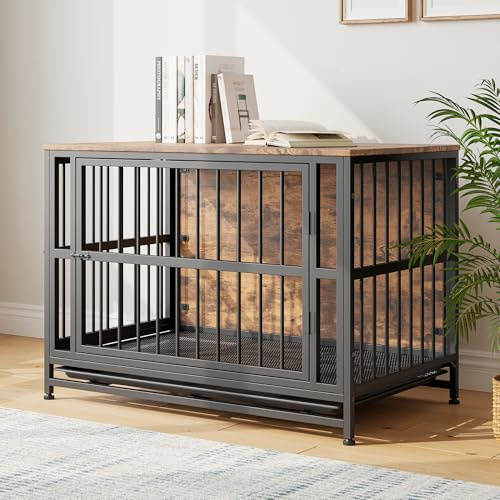 VECOCHO Cage pour Chien, Cage pour Chien Robuste pour Chiens de Grande/Moyenne Taille, Maison pour Chien avec Plateau Amovible, Cage pour Animaux avec Double Porte, Table d’Appoint, Résistante aux