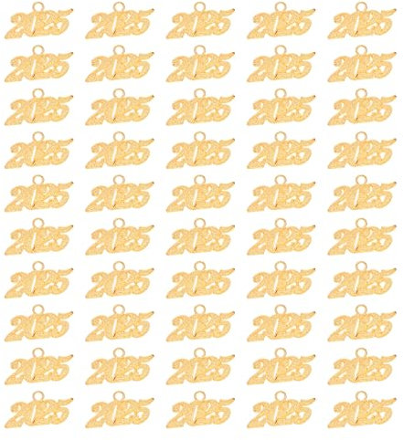 PATIKIL 2025 Abschlussquaste-Anhänger, 50 Stück Legierung 2025 Jahr Großer Buchstaben-Anhänger für Abschlussquaste Abschlusskappen-Halskette Anhänger DIY Schlüsselherstellung, Gold