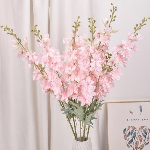 NatureMan 5 fiori artificiali Delphinium Ajacis, 86 cm di stelo lungo, fiori finti di larkspur in seta, per tavolo, cucina, casa, giardino, festa, matrimonio, decorazione (rosa)