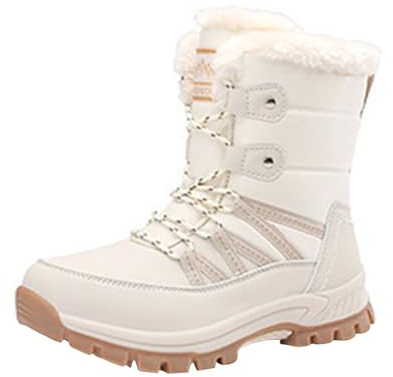 liaddkv Botas de invierno con forro alto para mujer, botas de nieve mediados del tallo, botas con cordones, botas térmicas antideslizantes, zapatos de invierno con plataforma, zapatos de exterior