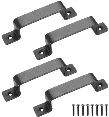 4 st svarta dörrhandtag, vintage gjutjärnsdörrhandtag, skjul, dörrhandtag, svarta grindhandtag för trägrindar, inre yttre dörrhandtag för garderob, garage, dörr, ladugårdsdörrhandtag