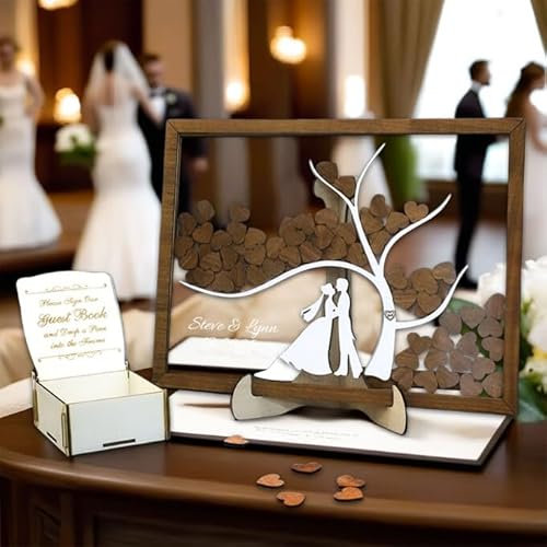 Libro degli Ospiti Matrimonio Personalizzato, con 50-100 Cuori Vuoti, alternativo per il matrimonio Albero della vita in legno Libro degli Cornice per Libro degli Ospiti in Legno Decorazione Nuziale