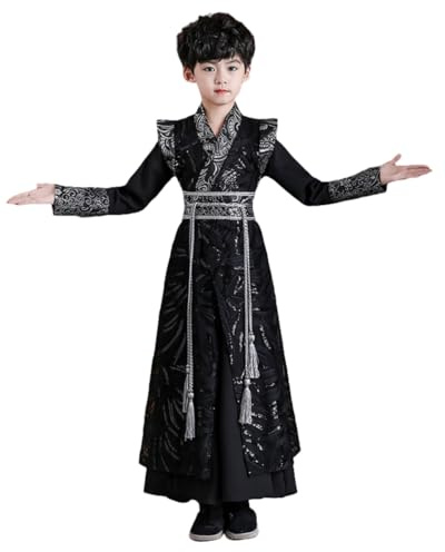 mulanfeng Traditional Chinese Hanfu for Kids, Long Sleeve Kung Fu Uniform for Boys, Sizes 110-170 (140(Height:136~145cm))
