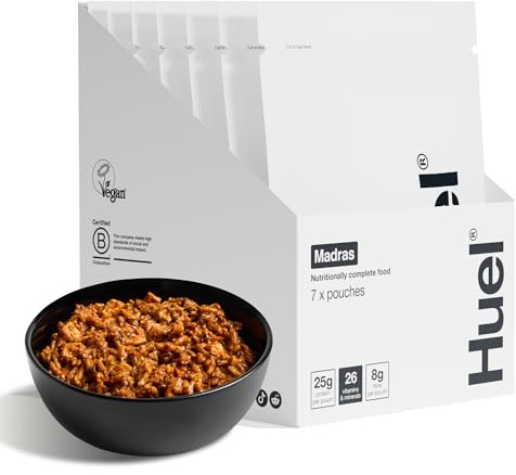 Huel Hot & Savoury Meal Packs, Madras, 7 Meals, Plant-Based Protein Meal with 25g Protein, 26 Vitamins & Minerals, Vegan, Nutritionally Balanced, High-Protein Ready Meals