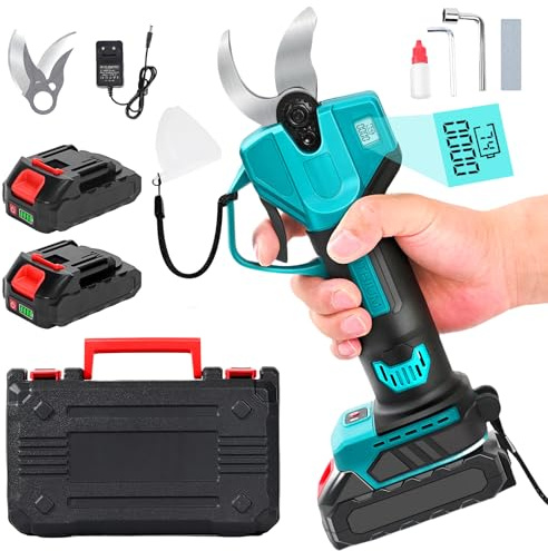 Akku Astschere 21V, Max 30mm Schnittdurchmesser, Elektrische Gartenschere, Elektrisch Garten Schere, 2x2000mAh Batterien, 2 Bewegliche Klingen, Sicherungsschalter
