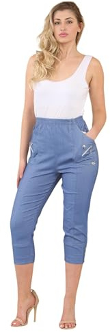 Women Cherry Berry Capri 3/4 Trousers Ladies Elasticated Cotton Stretch Cropped Bottom Pants
