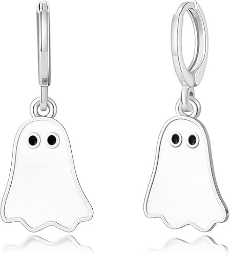 Halloween Ohrringe Gespenst für Damen Lustige Geist Ohrstecker Tropfen Ohrschmuck Halloween Earrings Geschenke für Frauen Teenager Mädchen Kinder (Weiß)