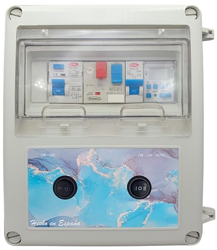 Cuadro Eléctrico para Piscina Iluminación y Motor | Guardamotor y Transformador | Controlador On/Off | 50W 12AC | Bomba de agua 0,5CV 2,5-4A