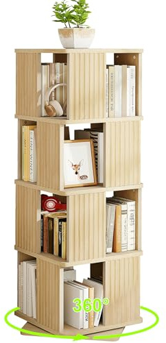 YOSHOOT Estantería giratoria de 4 Niveles, 129,3 cm de Alto, con Giro de 360°, para Esquina, Ideal para Estudio, Dormitorio y salón, 45 x 45 x 129,3 cm (Roble Claro)