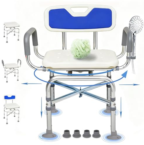 2-Level Adjustable Extra Wide 360° Swivel Shower Chair for Inside Shower, 550 lbs Heavy Duty Shower Seat for Inside Tub with Arms and Back, Bathtub Chairs for Seniors, Handicap, Elderly and Disabled