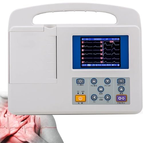Monitor de ECG, monitor de salud cardíaca para el hogar, electrocardiógrafo digital portátil profesional con pantalla LCD a color, 12 canales con modo de demostración de forma de onda de ECG.