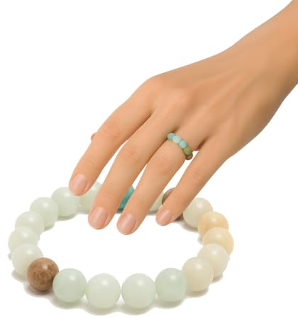 PURAJA Ädelstentring av äkta natursten | elastisk anti-stressring | 3 mm pärlring av högkvalitativa mineraler, ädelstenar, Amazonit