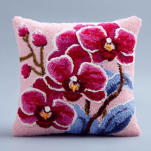 Knüpfkissen Set Zum Selber Blume Knüpfen Für Erwachsene Und Anfänger,Diy Kissenbezug Mit Knüpfhaken-Set Latch Hook Cushion Kit,Kreatives Basteln Ideal Für Home Decor 43X43Cm