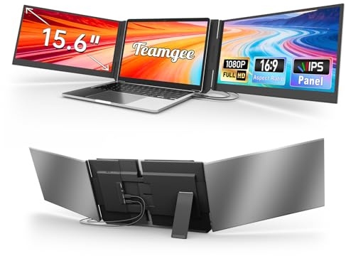 Teamgee 15,6 tum bärbar FHD-skärm, ultratunn skärmförlängare för bärbar dator, trippel plug and play för resor, arbete och spel, kompatibel med Mac Windows Android Dex